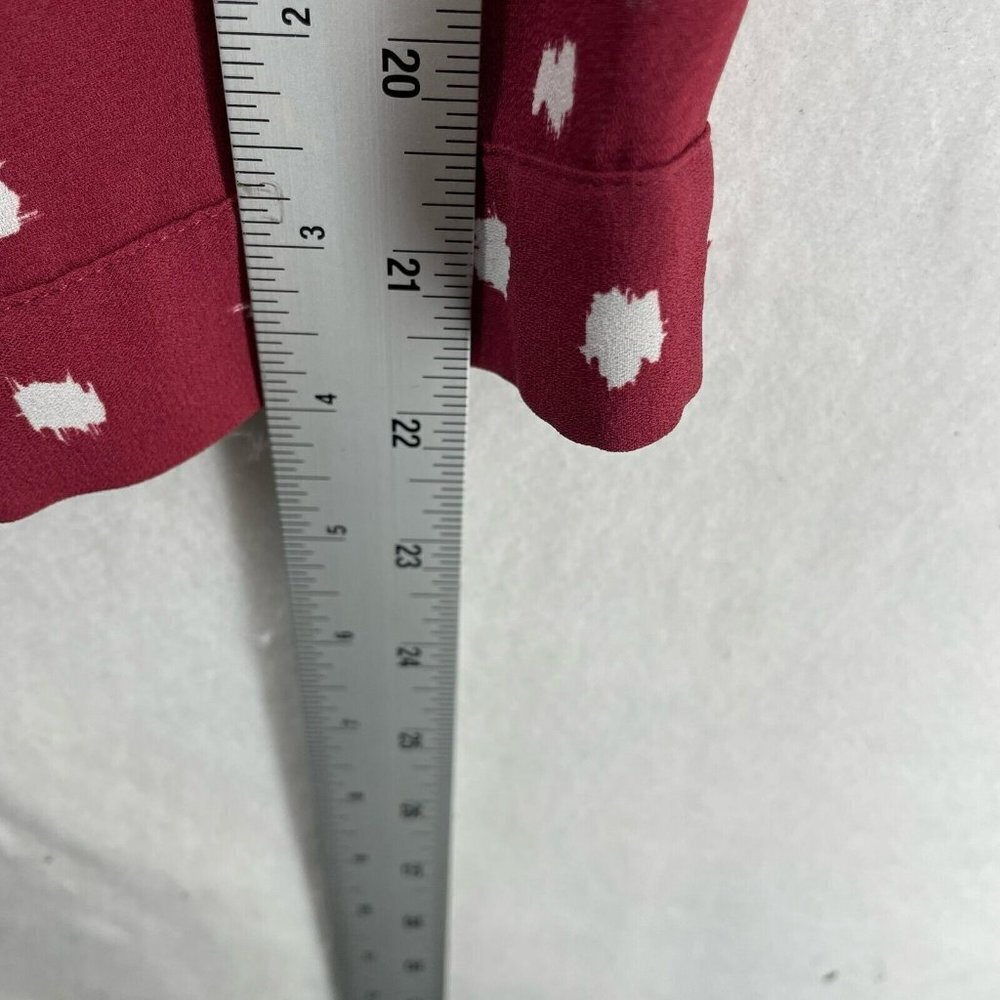 Forever21 Dress Sz M Wine Red Shift White Polka Dot V-Neck Tie Waist Long Sleeve - Picture 4 of 11